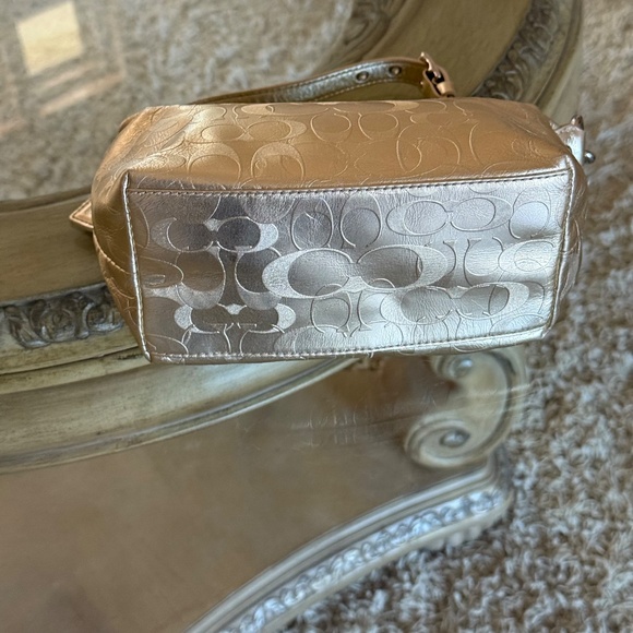 COACH Mini Top Handle Shoulder Bag Metallic Gold Embossed Signature C Leather - Picture 6 of 11